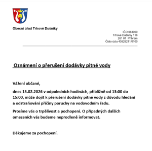 Oznámení o přerušení dodávky pitné vody